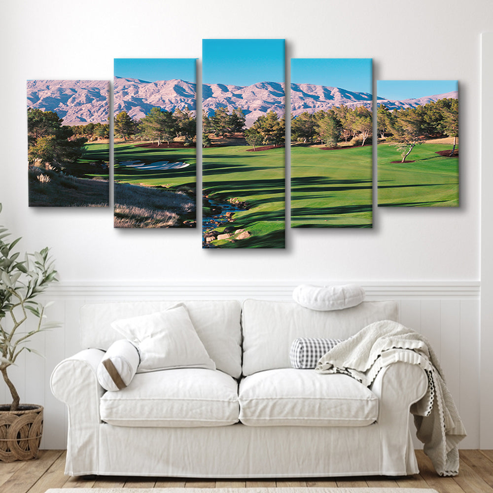 Shadow Creek Golf Source Hole 1 North Las Vegas, Golf Art Print, 5 Pieces Mixed Canvas Print Wall Art