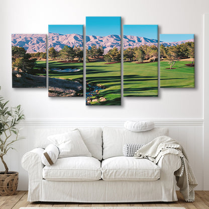 Shadow Creek Golf Source Hole 1 North Las Vegas, Golf Art Print, 5 Pieces Mixed Canvas Print Wall Art