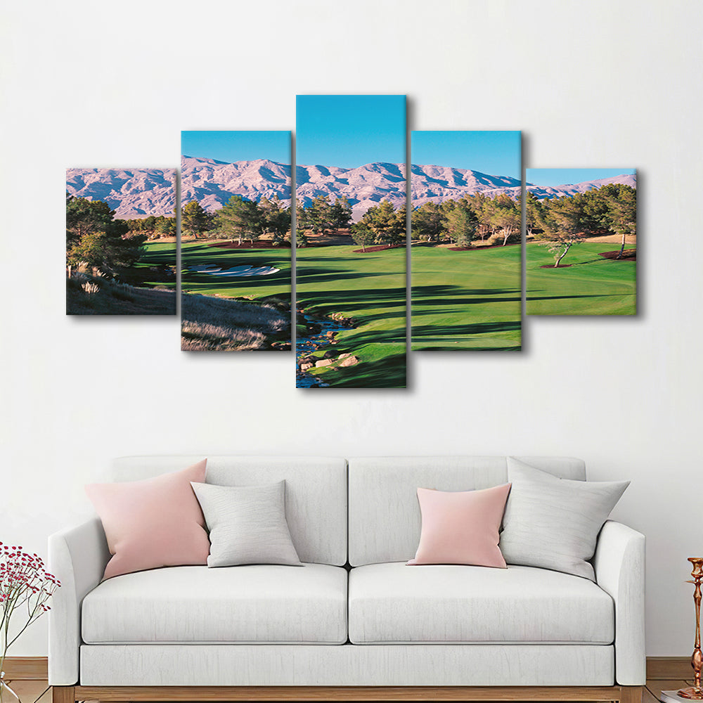 Shadow Creek Golf Source Hole 1 North Las Vegas, Golf Art Print, 5 Pieces Mixed Canvas Print Wall Art