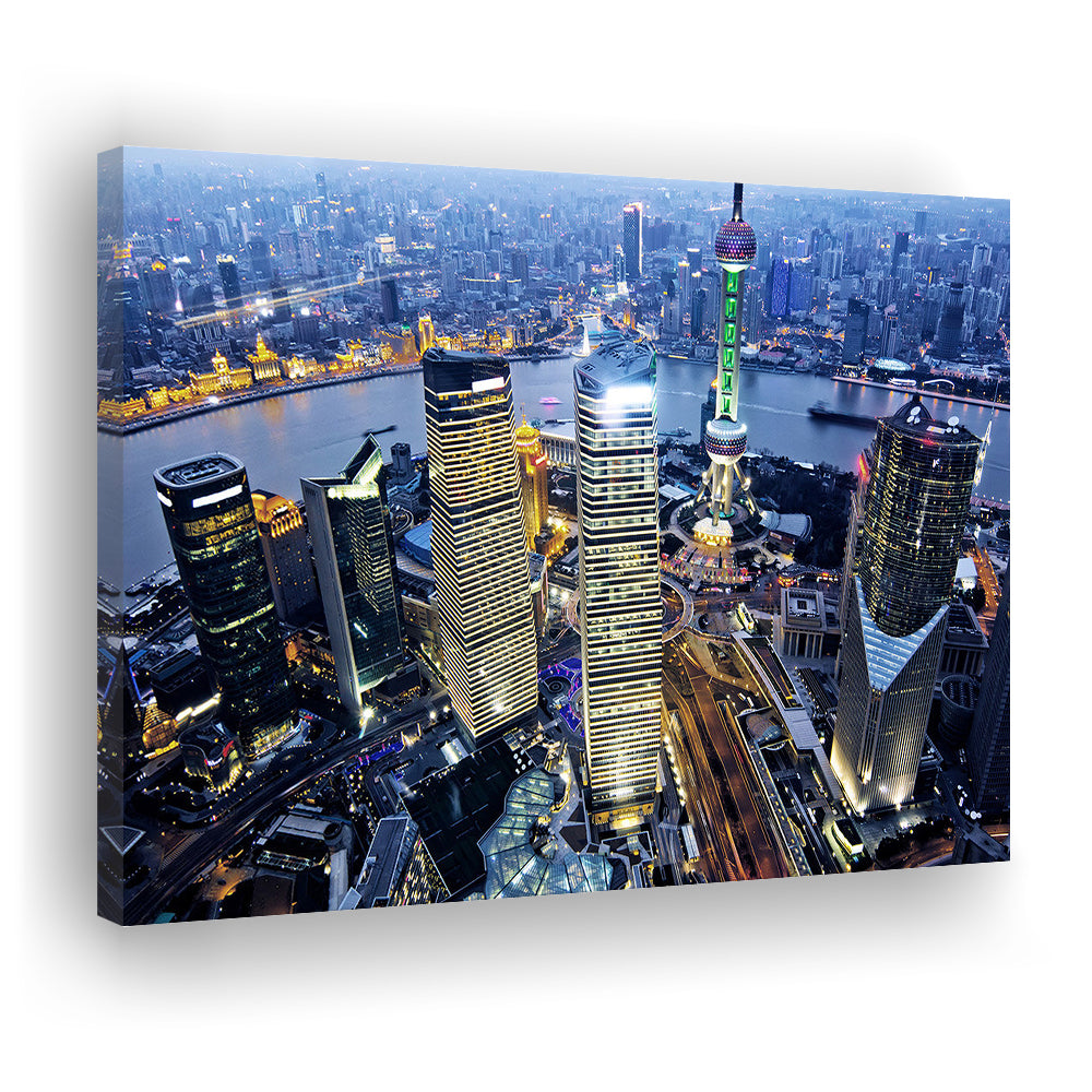 Shanghai Wall Decor,Modern China Cityscape Canvas Art Print for Living Room, Cavas Print Wall Art Hom Decor