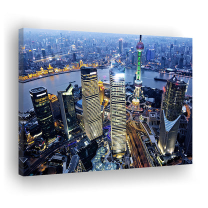 Shanghai Wall Decor,Modern China Cityscape Canvas Art Print for Living Room, Cavas Print Wall Art Hom Decor