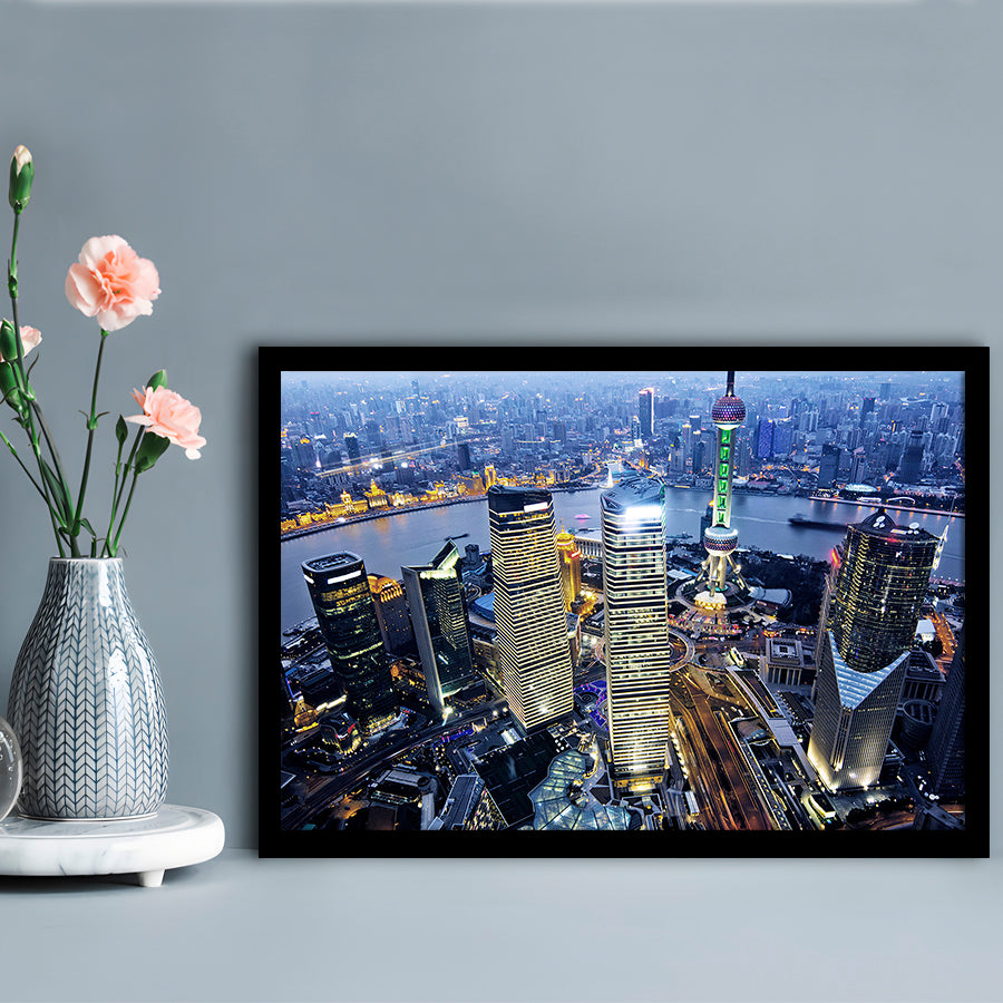 Shanghai Wall Decor,Modern China Cityscape Art Art Print For Living Room, Framed Art Print, Picture Framed