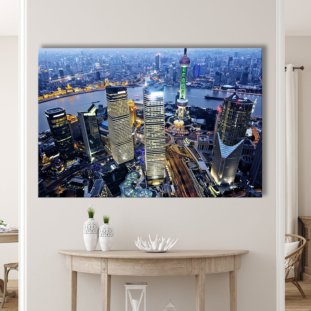 Shanghai Wall Decor,Modern China Cityscape Canvas Art Print for Living Room, Cavas Print Wall Art Hom Decor