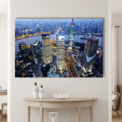 Shanghai Wall Decor,Modern China Cityscape Canvas Art Print for Living Room, Cavas Print Wall Art Hom Decor
