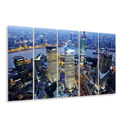 Shanghai Wall Decor,Modern China Cityscape Canvas Art Print for Living Room, 5 Piece B Extra Large Cavas Print Wall Art Decor