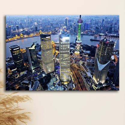 Shanghai Wall Decor,Modern China Cityscape Canvas Art Print for Living Room, Cavas Print Wall Art Hom Decor