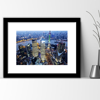 Shanghai Wall Decor,Modern China Cityscape Art Print For Living Room, Framed Art Print White Border