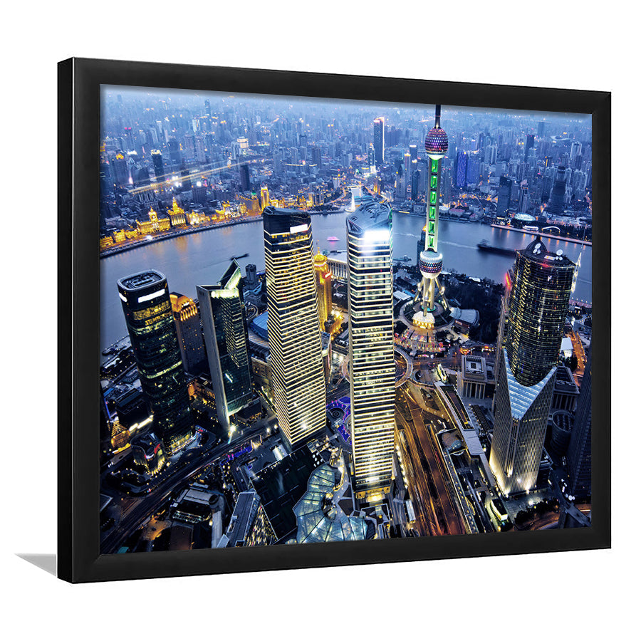 Shanghai Wall Decor,Modern China Cityscape Art Art Print For Living Room, Framed Art Print, Picture Framed