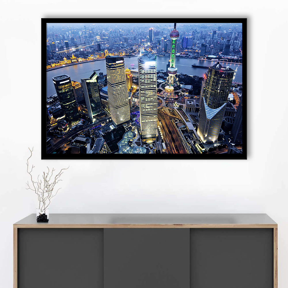 Shanghai Wall Decor,Modern China Cityscape Art Art Print For Living Room, Framed Art Print, Picture Framed