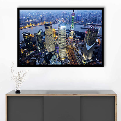 Shanghai Wall Decor,Modern China Cityscape Art Art Print For Living Room, Framed Art Print, Picture Framed