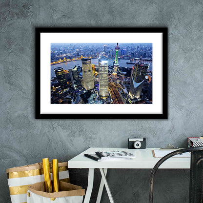 Shanghai Wall Decor,Modern China Cityscape Art Print For Living Room, Framed Art Print White Border
