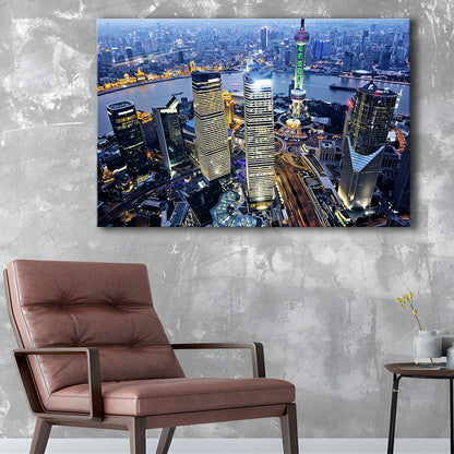 Shanghai Wall Decor,Modern China Cityscape Canvas Art Print for Living Room, Cavas Print Wall Art Hom Decor