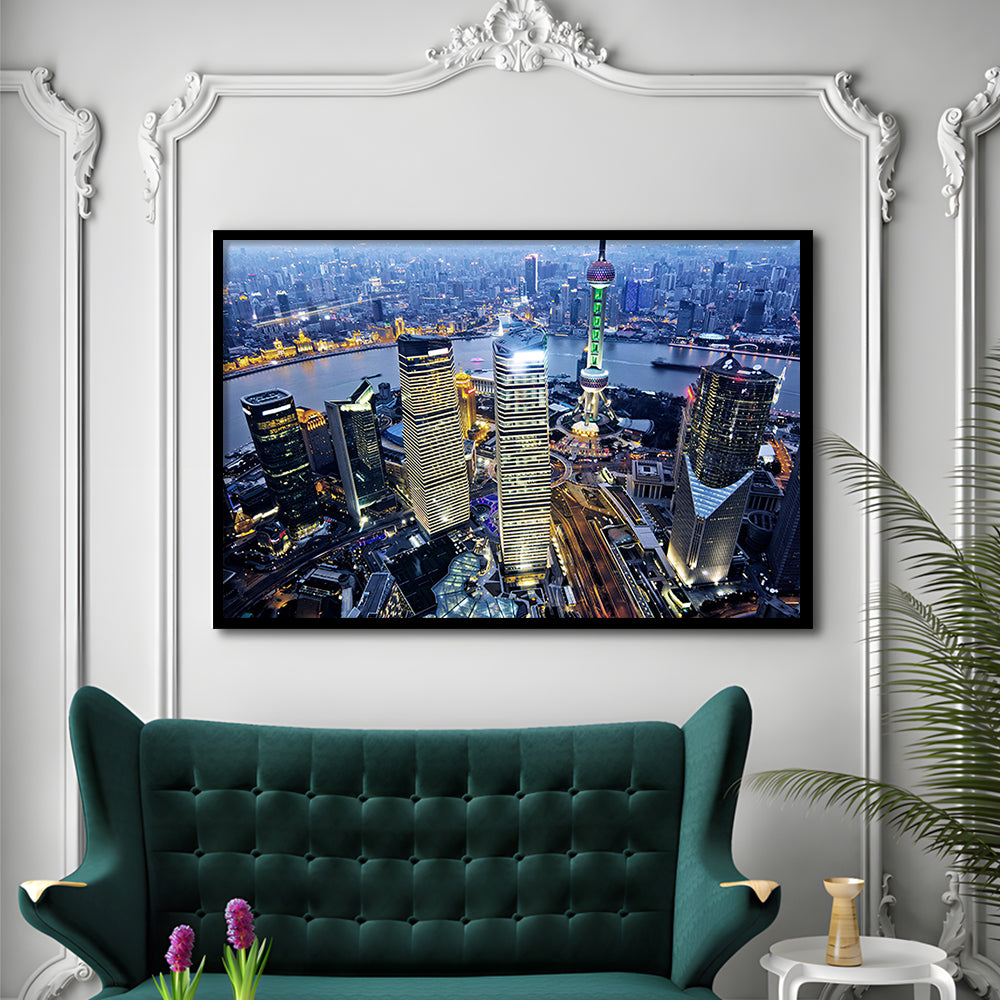 Shanghai Wall Decor,Modern China Cityscape Art Art Print For Living Room, Framed Art Print, Picture Framed