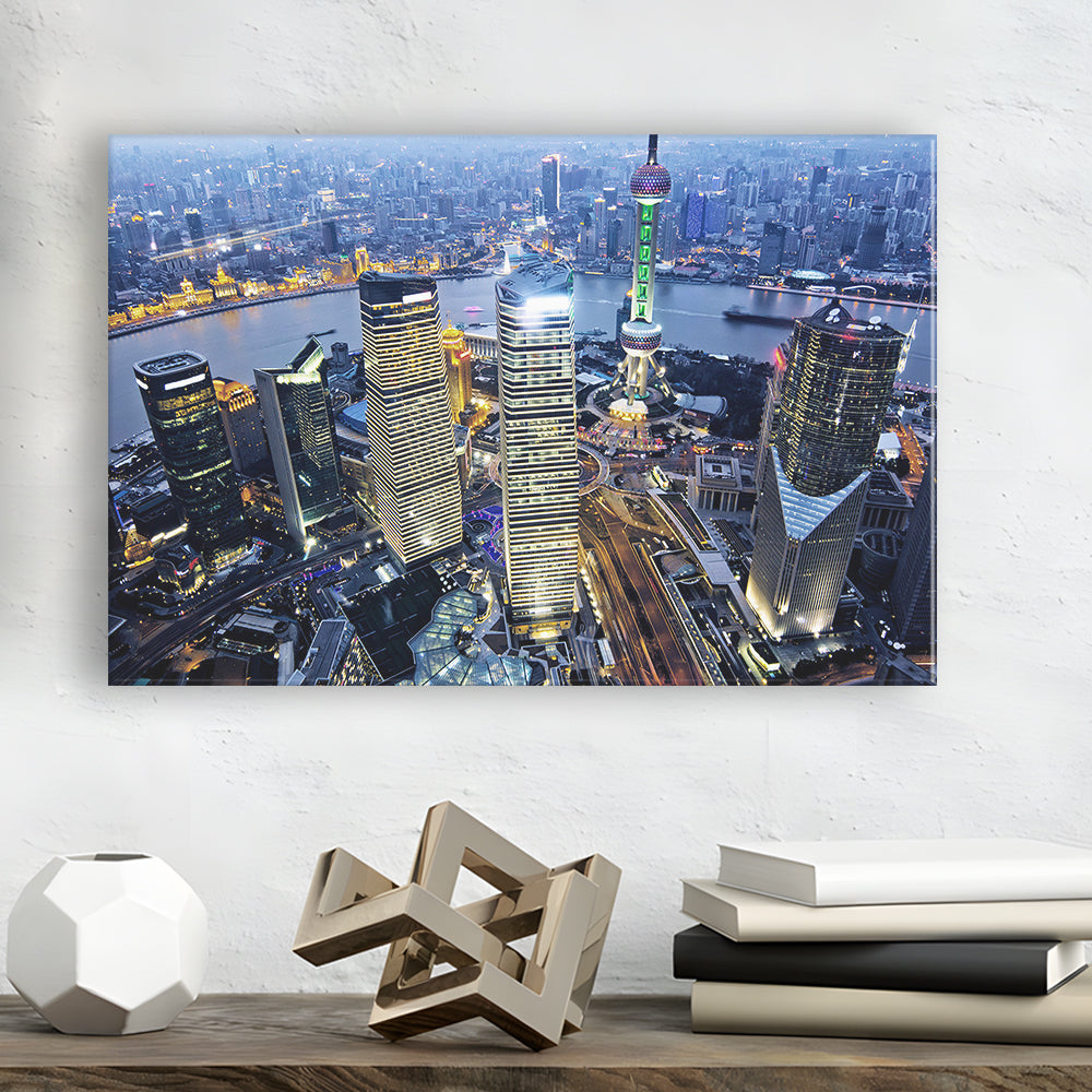 Shanghai Wall Decor,Modern China Cityscape Canvas Art Print for Living Room, Cavas Print Wall Art Hom Decor