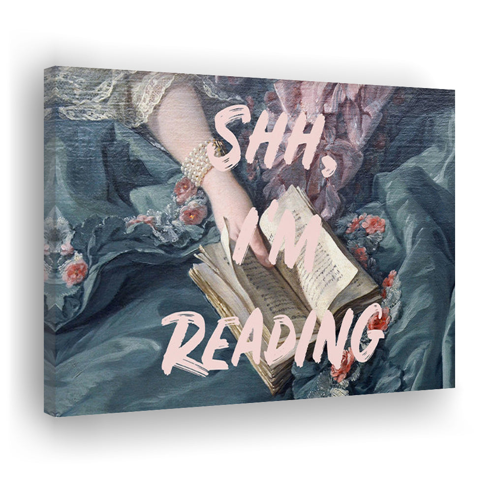 Shh I'M Reading Altered Art Print, Altered Art, Bedroom Print, Pink Print Art, Canvas Print Wall Art Home Decor
