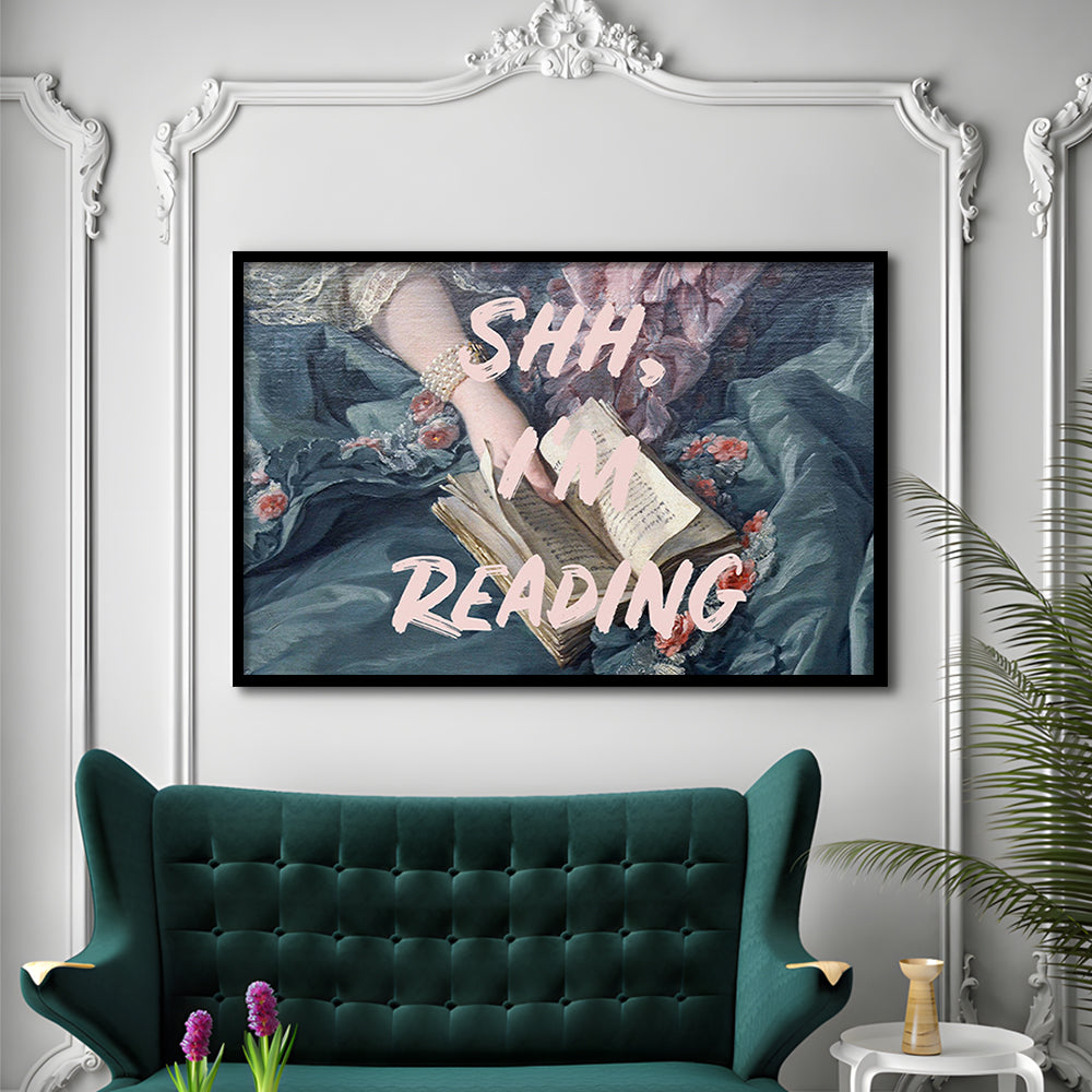 Shh I'M Reading Altered Art Print, Altered Art, Bedroom Print, Pink Print Art, Framed Art Print Wall Decor, Framed Picture