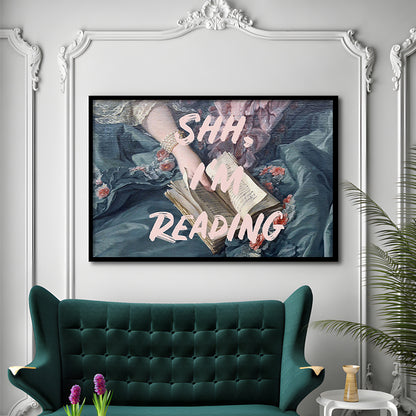 Shh I'M Reading Altered Art Print, Altered Art, Bedroom Print, Pink Print Art, Framed Art Print Wall Decor, Framed Picture