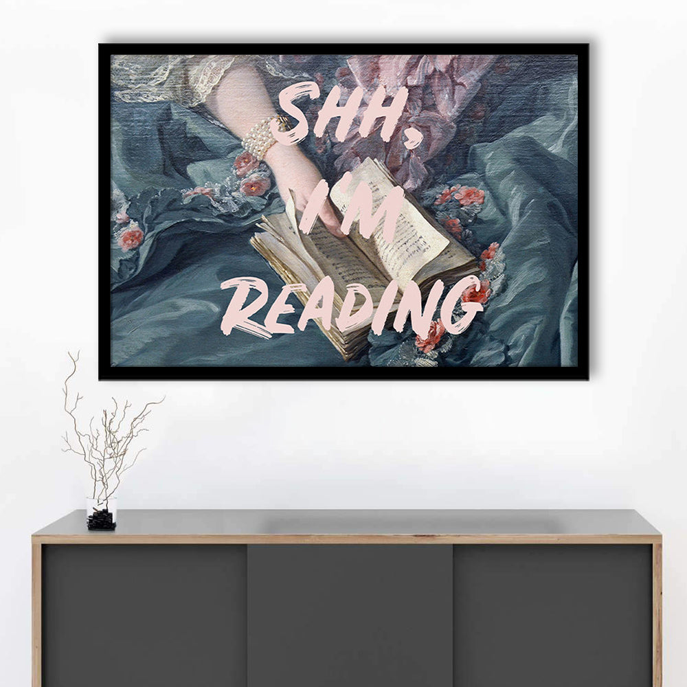 Shh I'M Reading Altered Art Print, Altered Art, Bedroom Print, Pink Print Art, Framed Art Print Wall Decor, Framed Picture