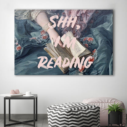 Shh I'M Reading Altered Art Print, Altered Art, Bedroom Print, Pink Print Art, Canvas Print Wall Art Home Decor