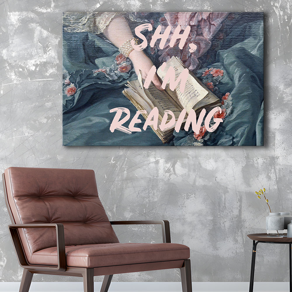 Shh I'M Reading Altered Art Print, Altered Art, Bedroom Print, Pink Print Art, Canvas Print Wall Art Home Decor