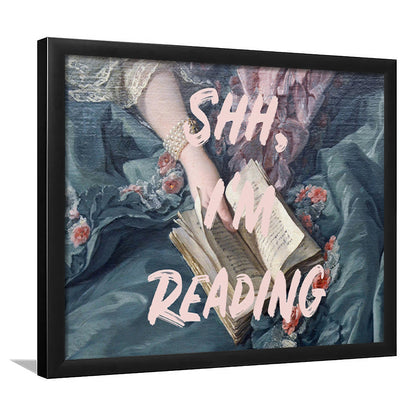 Shh I'M Reading Altered Art Print, Altered Art, Bedroom Print, Pink Print Art, Framed Art Print Wall Decor, Framed Picture