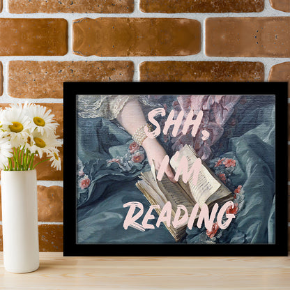 Shh I'M Reading Altered Art Print, Altered Art, Bedroom Print, Pink Print Art, Framed Art Print Wall Decor, Framed Picture