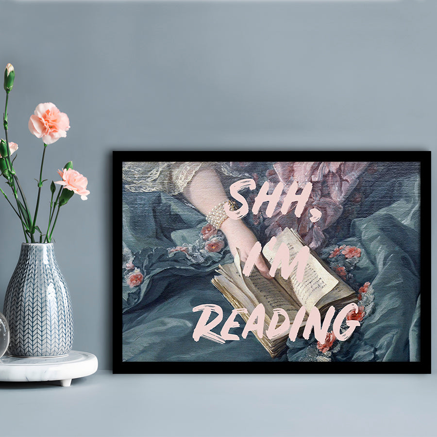Shh I'M Reading Altered Art Print, Altered Art, Bedroom Print, Pink Print Art, Framed Art Print Wall Decor, Framed Picture