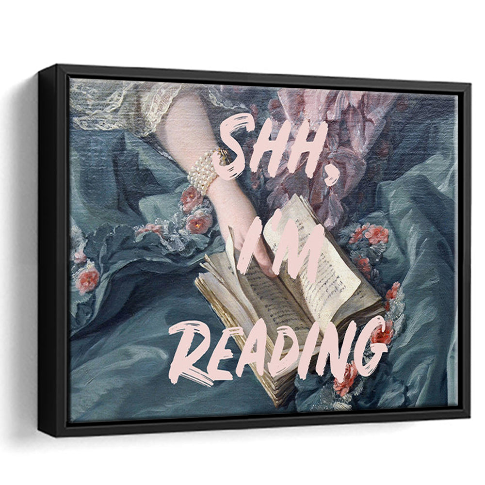 Shh I'M Reading Altered Art Print, Altered Art, Bedroom Print, Pink Print Art, Floating Framed Canvas Print Wall Art