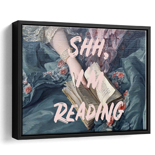 Shh I'M Reading Altered Art Print, Altered Art, Bedroom Print, Pink Print Art, Floating Framed Canvas Print Wall Art