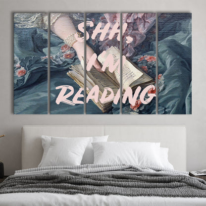 Shh I'M Reading Altered Art Print, Altered Art, Bedroom Print, Pink Print Art, Multi Panels Canvas Print Wall Art