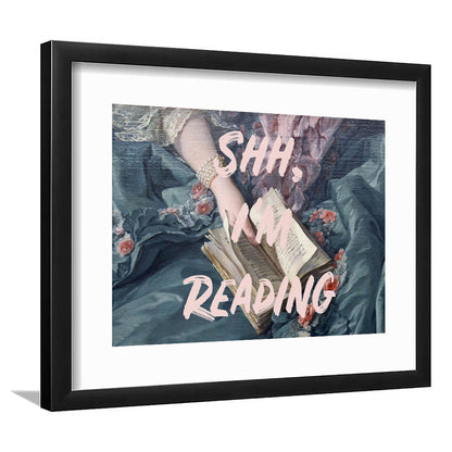Shh I'M Reading Altered Art Print, Altered Art, Bedroom Print, Pink Print Art, Framed Art Print White Border Wall Decor