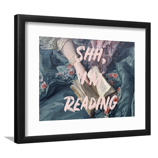 Shh I'M Reading Altered Art Print, Altered Art, Bedroom Print, Pink Print Art, Framed Art Print White Border Wall Decor