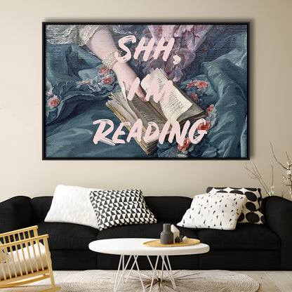 Shh I'M Reading Altered Art Print, Altered Art, Bedroom Print, Pink Print Art, Floating Framed Canvas Print Wall Art