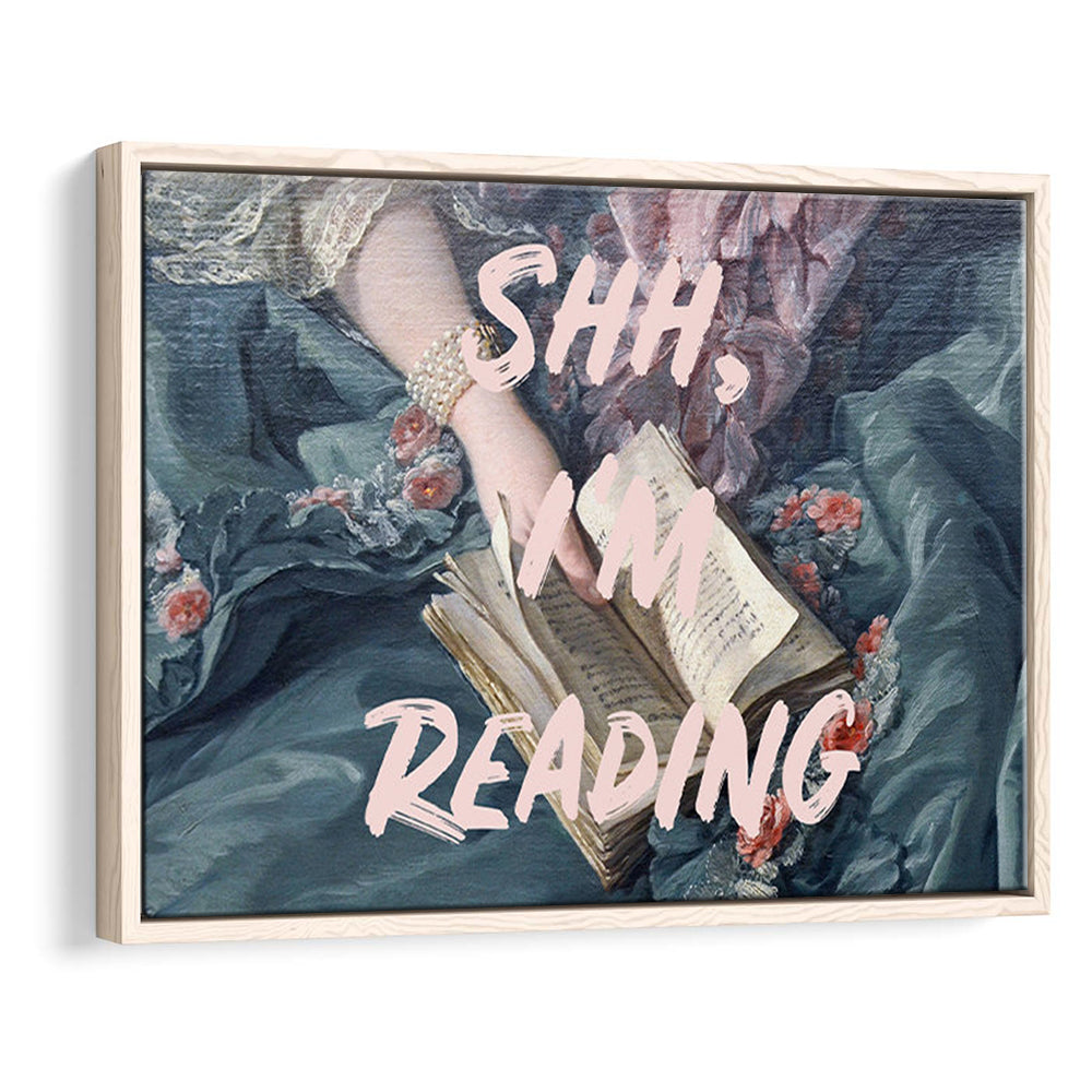 Shh I'M Reading Altered Art Print, Altered Art, Bedroom Print, Pink Print Art, Floating Framed Canvas Print Wall Art