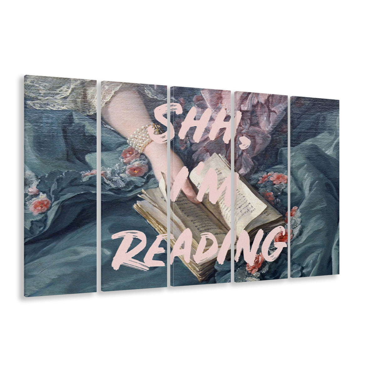 Shh I'M Reading Altered Art Print, Altered Art, Bedroom Print, Pink Print Art, Multi Panels Canvas Print Wall Art