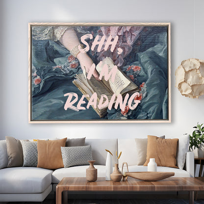Shh I'M Reading Altered Art Print, Altered Art, Bedroom Print, Pink Print Art, Floating Framed Canvas Print Wall Art