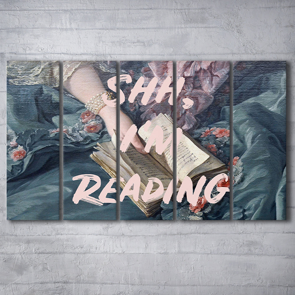 Shh I'M Reading Altered Art Print, Altered Art, Bedroom Print, Pink Print Art, Multi Panels Canvas Print Wall Art