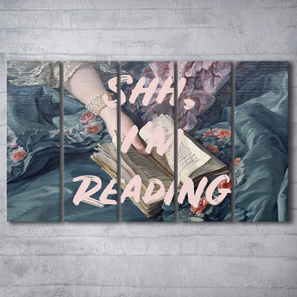 Shh I'M Reading Altered Art Print, Altered Art, Bedroom Print, Pink Print Art, Multi Panels Canvas Print Wall Art
