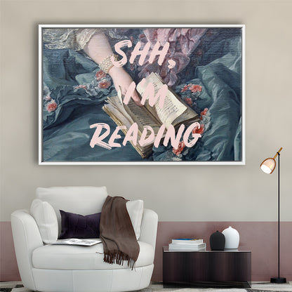 Shh I'M Reading Altered Art Print, Altered Art, Bedroom Print, Pink Print Art, Floating Framed Canvas Print Wall Art