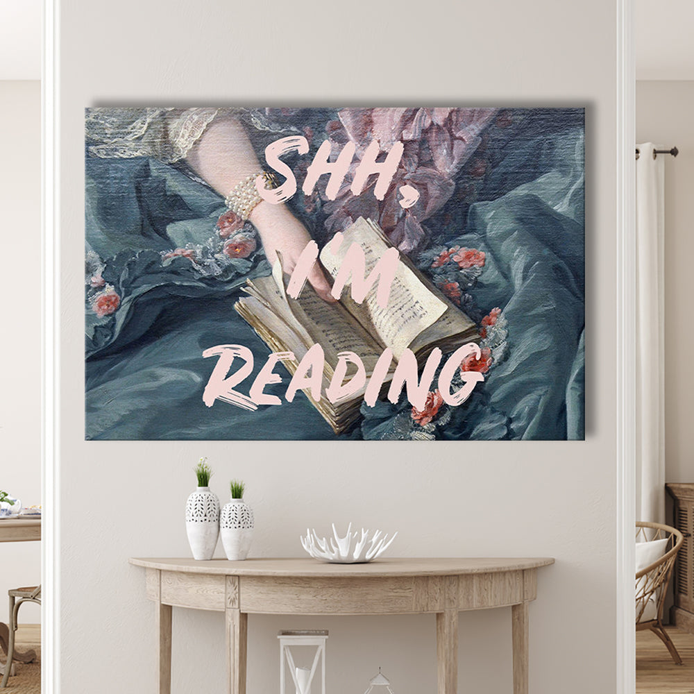 Shh I'M Reading Altered Art Print, Altered Art, Bedroom Print, Pink Print Art, Canvas Print Wall Art Home Decor
