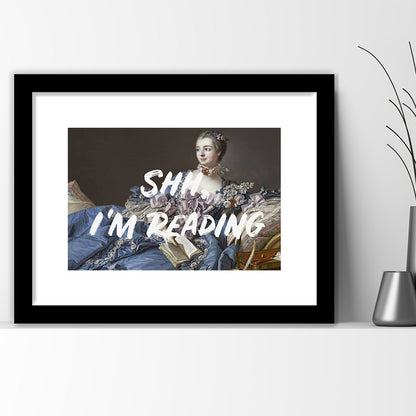 Shh I'M Reading Wall Art, Framed  Print, Painting Art, Framed Art Print White Border Wall Decor