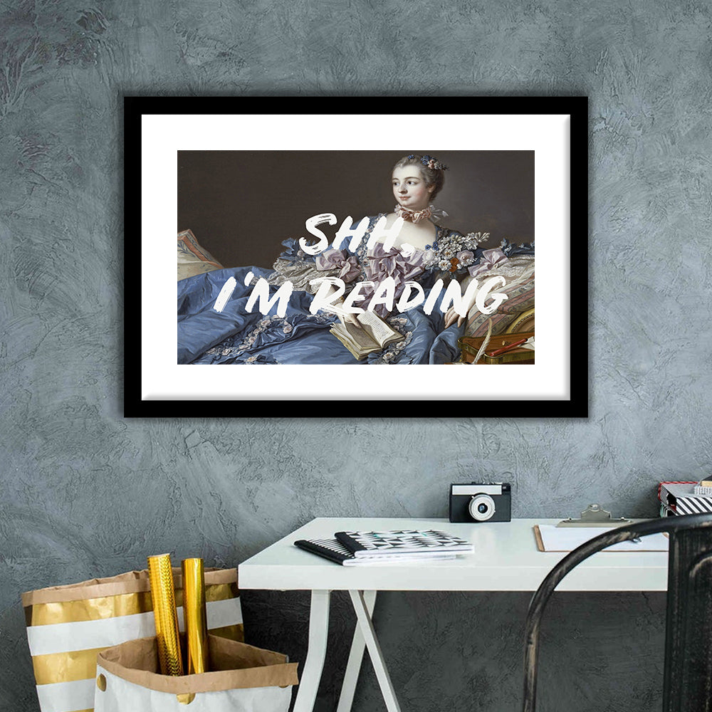 Shh I'M Reading Wall Art, Framed  Print, Painting Art, Framed Art Print White Border Wall Decor