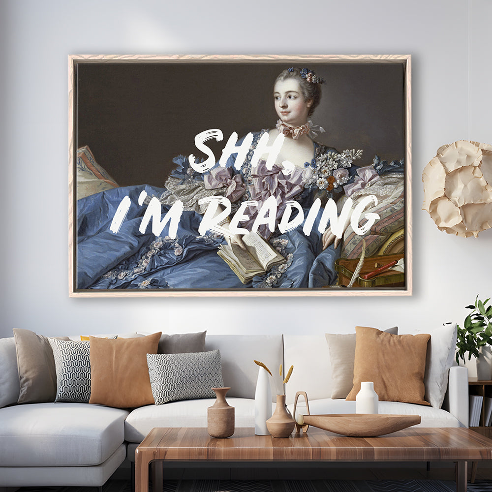 Shh I'M Reading Wall Art, Framed Canvas Print, Painting Art, Floating Framed Canvas Print Wall Art