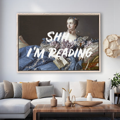 Shh I'M Reading Wall Art, Framed Canvas Print, Painting Art, Floating Framed Canvas Print Wall Art