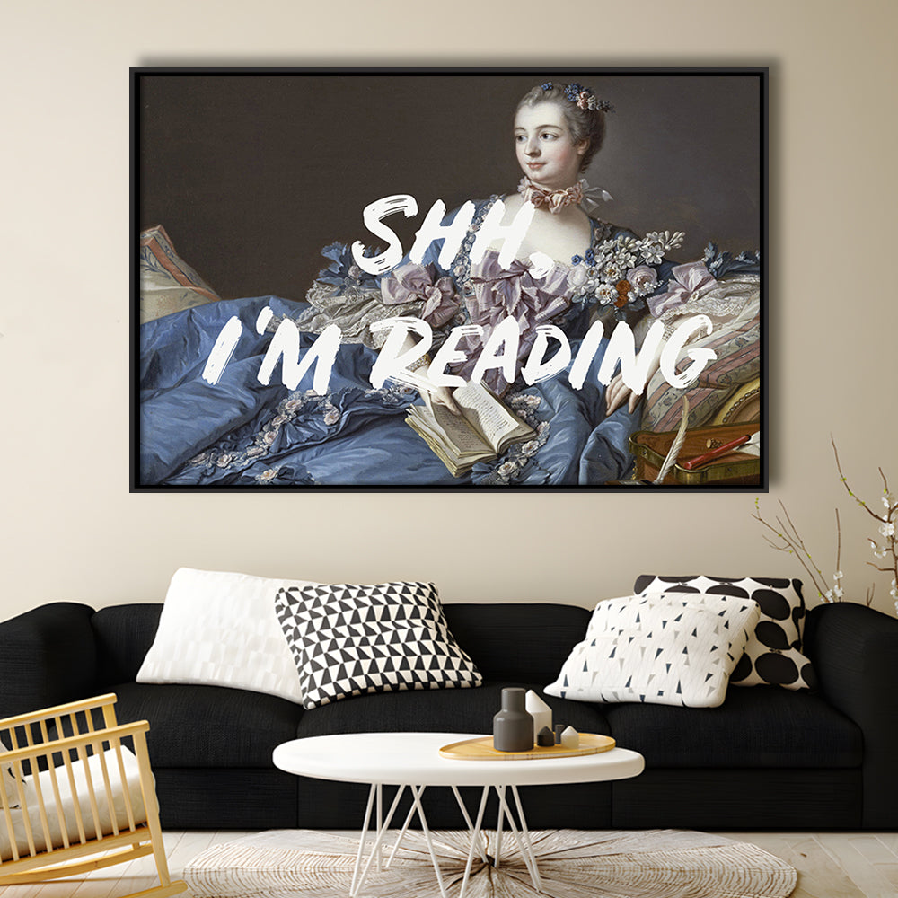 Shh I'M Reading Wall Art, Framed Canvas Print, Painting Art, Floating Framed Canvas Print Wall Art