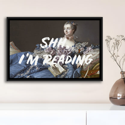 Shh I'M Reading Wall Art, Framed Canvas Print, Painting Art, Floating Framed Canvas Print Wall Art