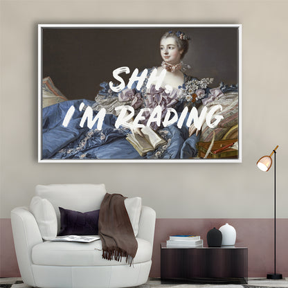Shh I'M Reading Wall Art, Framed Canvas Print, Painting Art, Floating Framed Canvas Print Wall Art