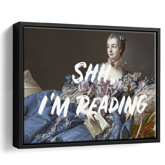 Shh I'M Reading Wall Art, Framed Canvas Print, Painting Art, Floating Framed Canvas Print Wall Art