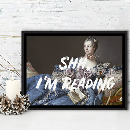 Shh I'M Reading Wall Art, Framed Canvas Print, Painting Art, Floating Framed Canvas Print Wall Art