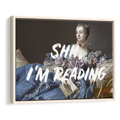 Shh I'M Reading Wall Art, Framed Canvas Print, Painting Art, Floating Framed Canvas Print Wall Art